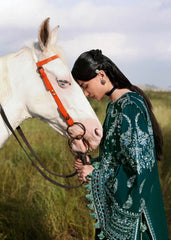 HUSSAIN REHAR-3PC KARANDI EMBROIDERED SHIRT WITH KARANDI EMBROIDERED SHAWL AND TROUSER-W.J-5249