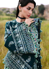 HUSSAIN REHAR-3PC KARANDI EMBROIDERED SHIRT WITH KARANDI EMBROIDERED SHAWL AND TROUSER-W.J-5249