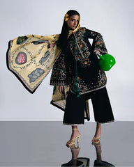 HUSSAIN REHAR-3PC DHANAK EMBROIDERED SHIRT WITH COUTRAI PRINTED SHAWL AND TROUSER-W.J-5237