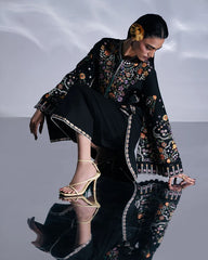 HUSSAIN REHAR-3PC DHANAK EMBROIDERED SHIRT WITH COUTRAI PRINTED SHAWL AND TROUSER-W.J-5237