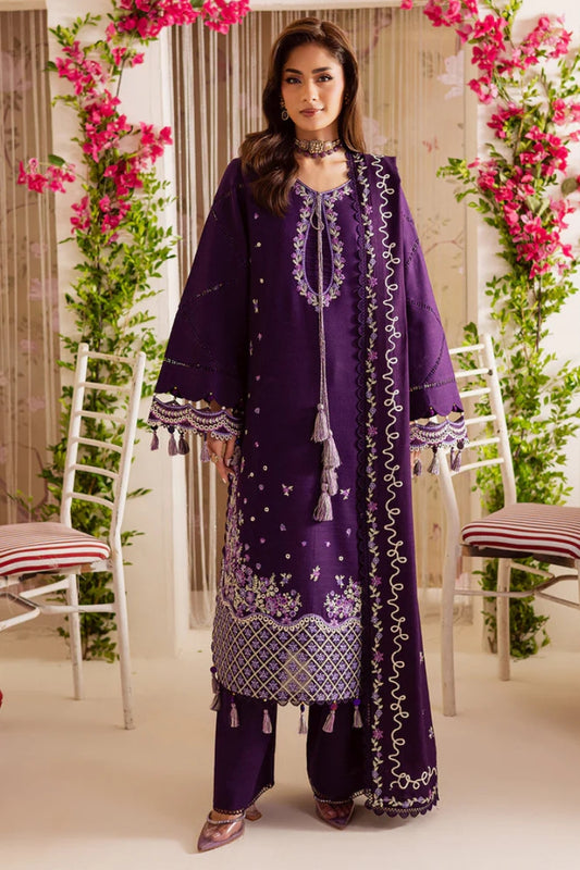 MAHNUR-3PC DHANAK EMBROIDERED SHIRT WITH DHANAK EMBROIDERED SHAWL & TROUSER-W.J-2038