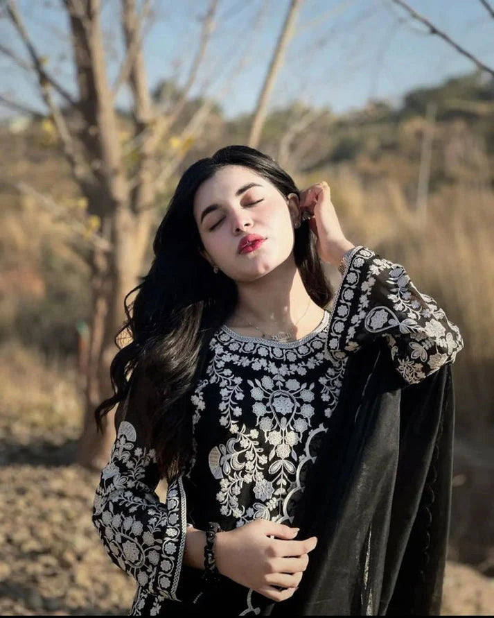 JAZMIN- DHANAK 3PC EMBROIDERED SHIRT WITH DHANAK EMBROIDERED SHAWL WITH TROUSER-W.J-1090