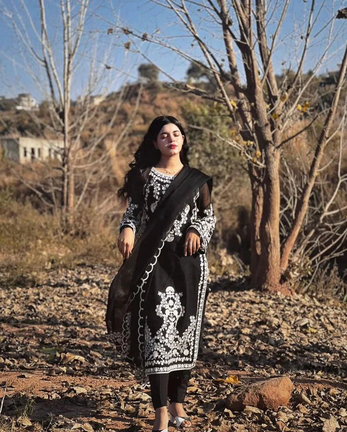 JAZMIN- DHANAK 3PC EMBROIDERED SHIRT WITH DHANAK EMBROIDERED SHAWL WITH TROUSER-W.J-1090