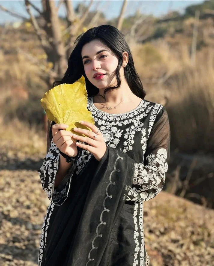 JAZMIN- DHANAK 3PC EMBROIDERED SHIRT WITH DHANAK EMBROIDERED SHAWL WITH TROUSER-W.J-1090