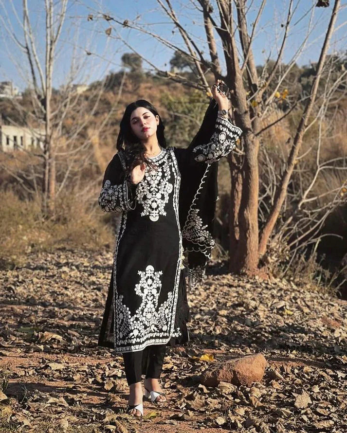 JAZMIN- DHANAK 3PC EMBROIDERED SHIRT WITH DHANAK EMBROIDERED SHAWL WITH TROUSER-W.J-1090