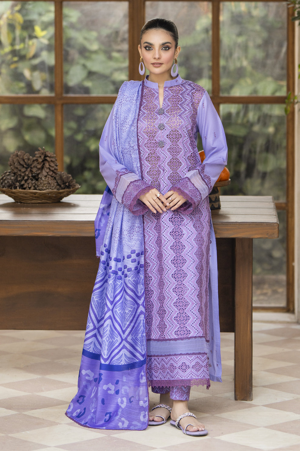 MIRAKHI-3PC LAWN LASERCUT EMBROIDERED SHIRT WITH MOARK PRINT DUPATTA-VOL-1-W.J-1627