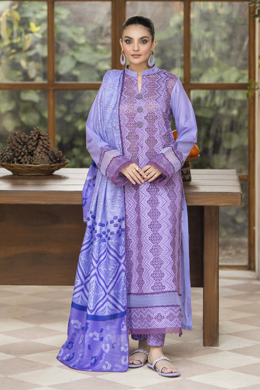 MIRAKHI-3PC LAWN LASERCUT EMBROIDERED SHIRT WITH MOARK PRINT DUPATTA-VOL-1-W.J-1627