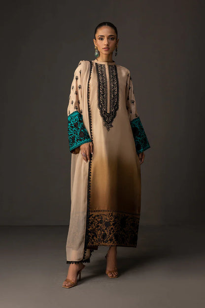 ZAINAB CHOTANI-3PC SHAMOZ SILK PRINT EMBROIDERED SHIRT WITH SOFT SILK PRINT DUPATTA & SILK TROUSER-W.J-1491
