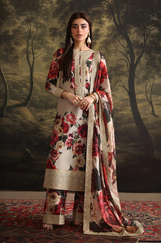 ZAINAB CHOTANI-3PC SHAMOZ SILK PRINT EMBROIDERED SHIRT WITH SOFT SILK PRINT EMBROIDERED DUPATTA & EMB SILK TROUSER-W.J-1889