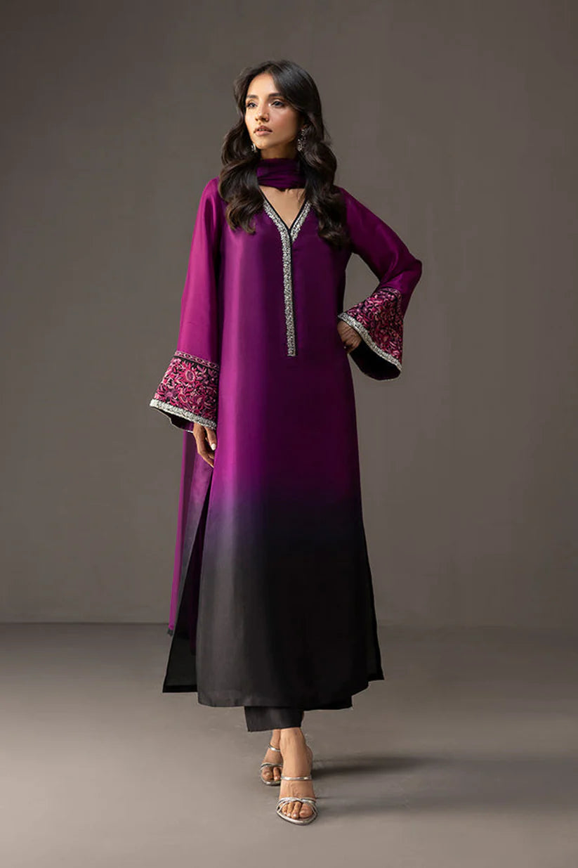 ZAINAB CHOTANI-3PC SHAMOZ SILK PRINT EMBROIDERED SHIRT WITH SOFT SILK PRINT DUPATTA & SILK TROUSER W.J-9008