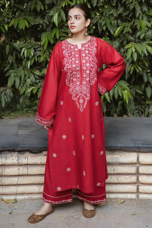 URGE-2PC DHANAK EMBROIDRED SHIRT WITH AND EMBROIDRED TROUSER-W.J-1063